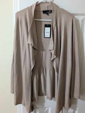 Laura Beige Open-Front Ruffle Cardigan